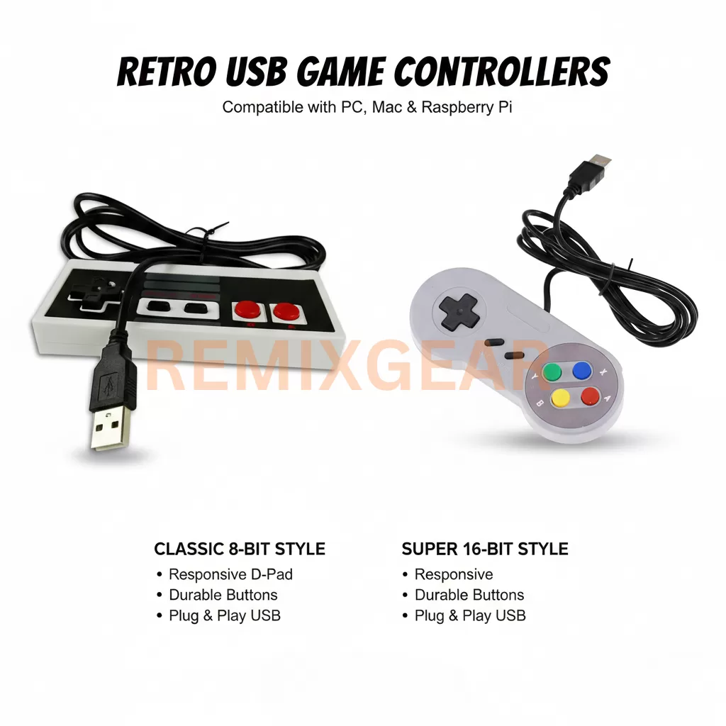Retro 16-Bit USB Wired Gamepad – Classic SNES Style Controller for PC, Mac, Raspberry Pi & Android Box